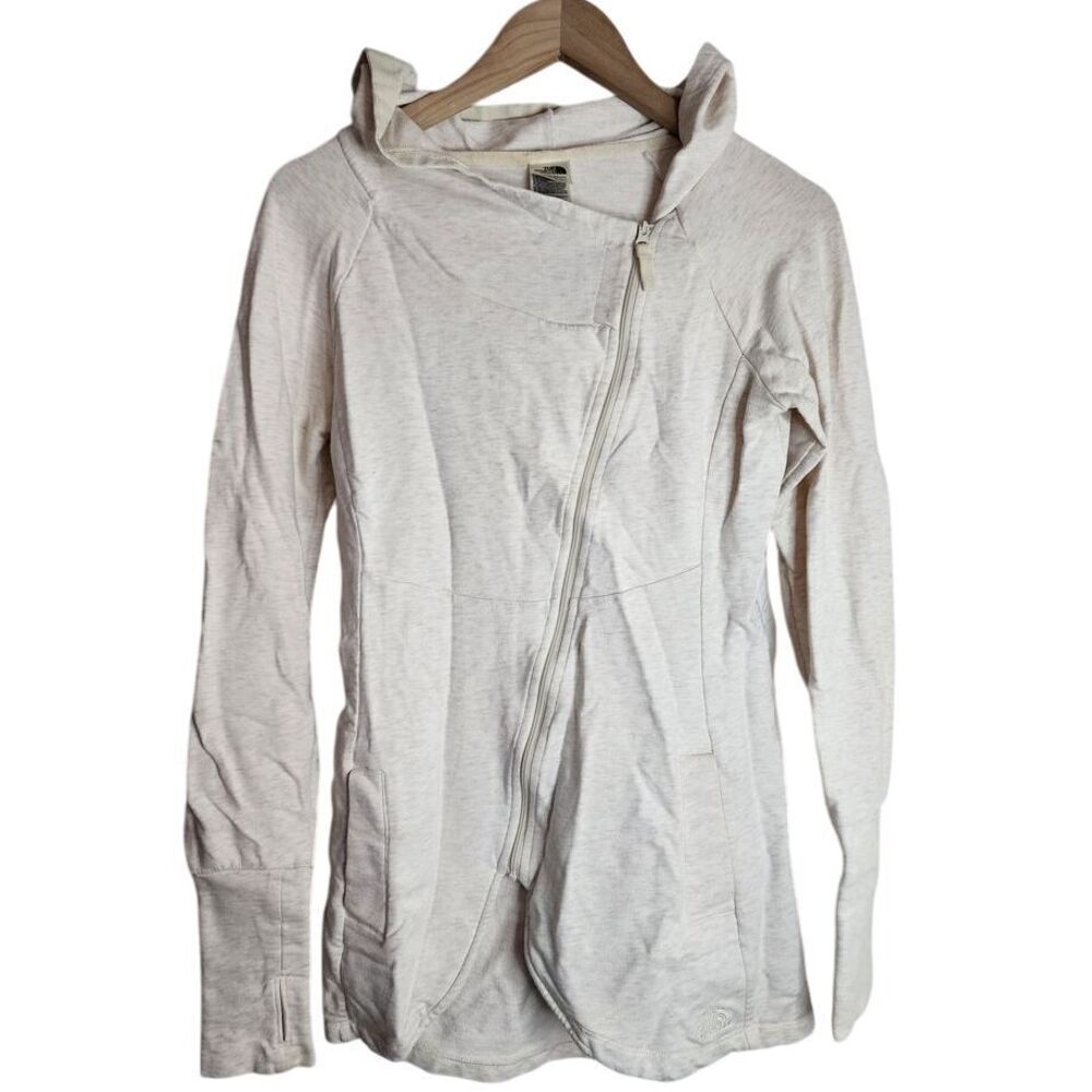 The North Face Full Zip Hoodie Women's‎ XS Hooded Sweater Asymmetrical Cream